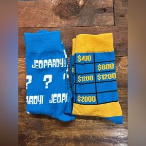 Set Of 2 Jeopardy Crew Socks Game Show Novelty Trivia Blue Yellow